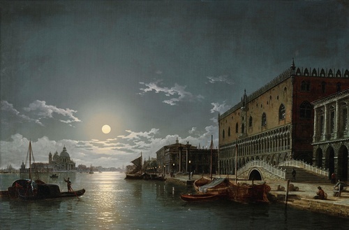 A View of the Bacino di San Marco with the Doge's Palace and the Church of Santa Maria della Salute in the Distance, by Moonlight