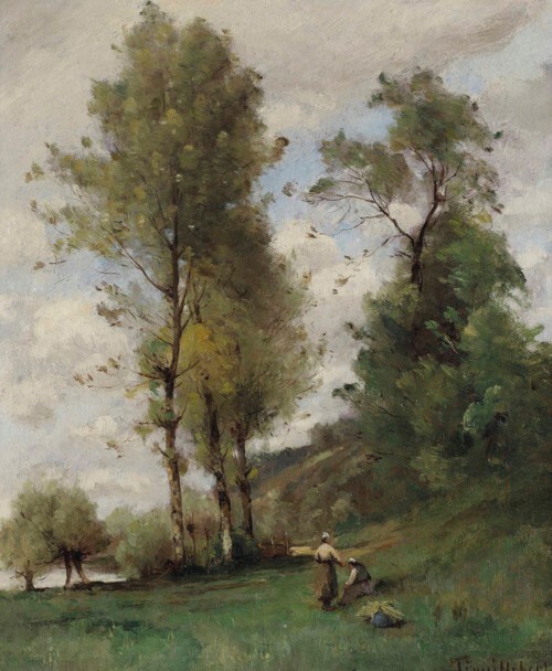 Farmers near a stream