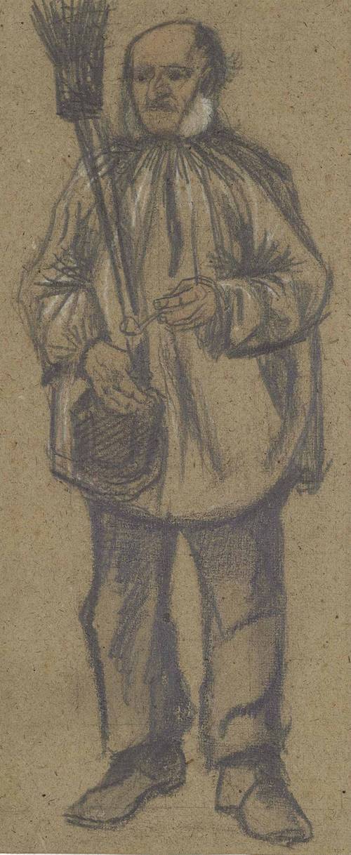 Orphan Man, Wearing a Blouse, with Broom and Pipe