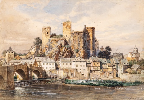 Riverside Town with Castle
