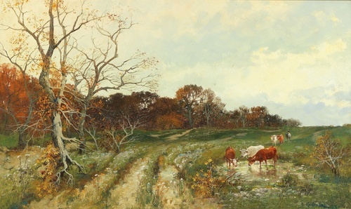 Summer Landscape with Grazing Cows