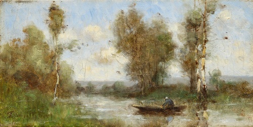 Fisherman in a Boat on the River