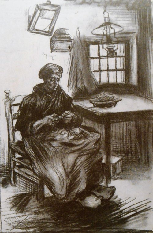 Woman, shelling peas