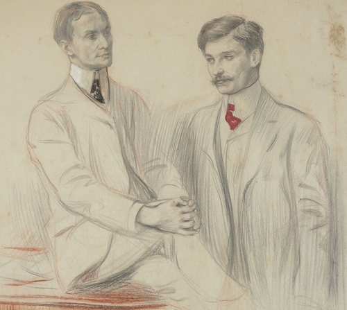 Two Men, One Seated