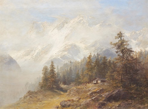 Alpine Landscape in Front of a Snow-Covered Massif