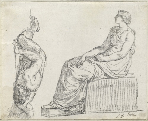 Seated Woman and Man Sprawling on the Ground