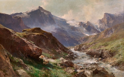 Mountain Stream with Cows