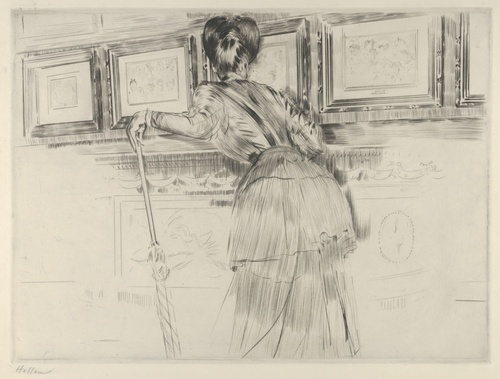 Madame Helleu Looking at the Watteau Drawings in the Louvre
