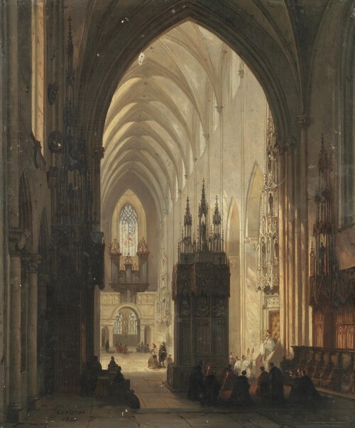 Cathedral interiors  a pair 1858