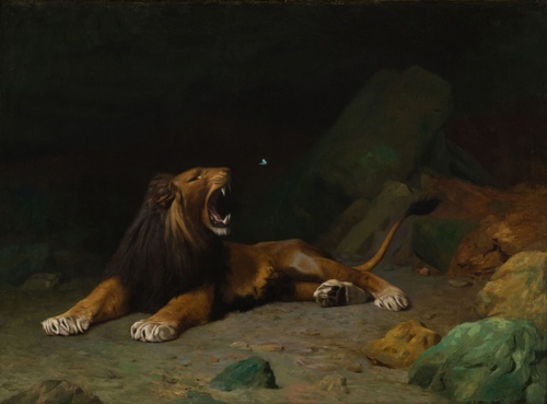 Lev, který se pokouší chytit motýla 1889
