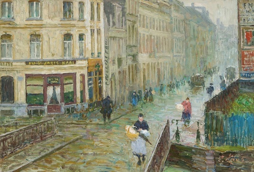 A city view of Ghent, the Sint-Joriskaai and Steendam, 1907