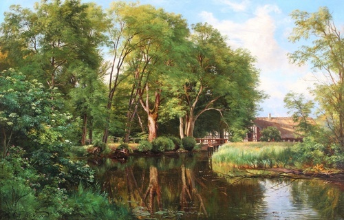 Forest Scenery with a House by a Stream
