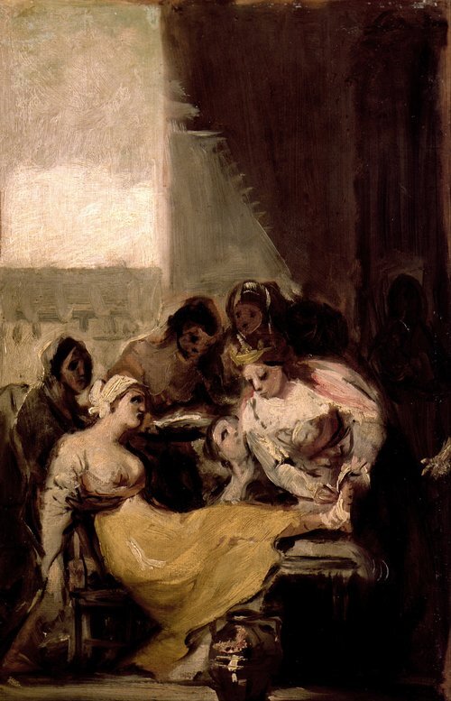 Heilige Isabel von Portugal heilt die Wunden einer kranken Frau