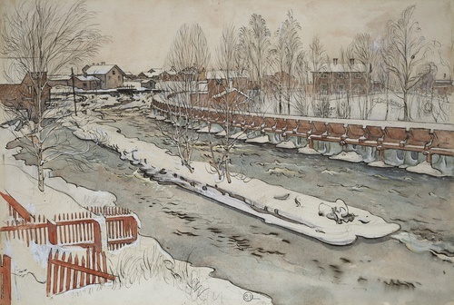 The Timber Chute. Winterscene. From A Home (26 watercolours) 1899