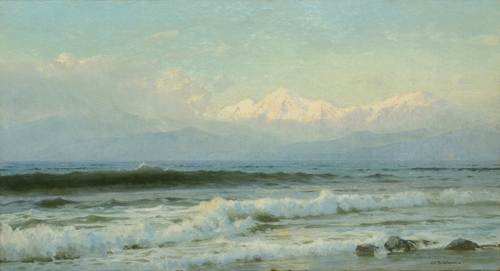 Shoreline with Distant Mountains