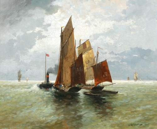 Steamship and Fishermen on the High Seas