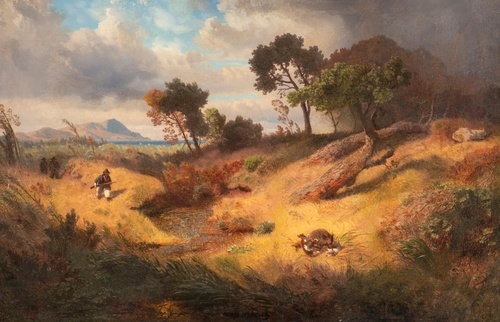 Düsseldorf Hunting a wild boar in stormy landscape