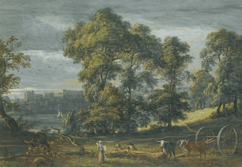 Chepstow Castle, with a wood-cutter and his family in the foreground