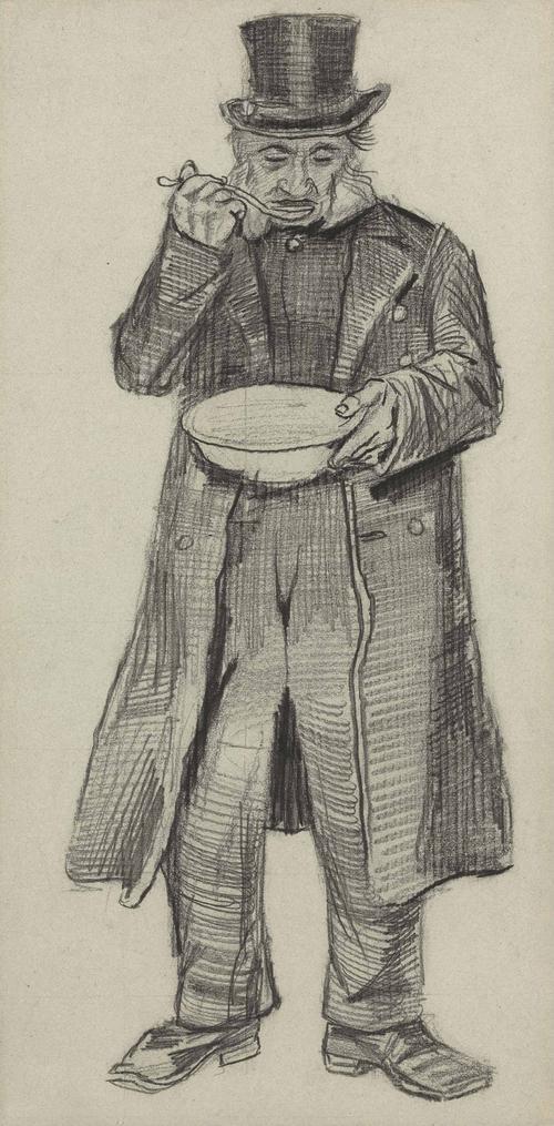 A man eating with a top hat