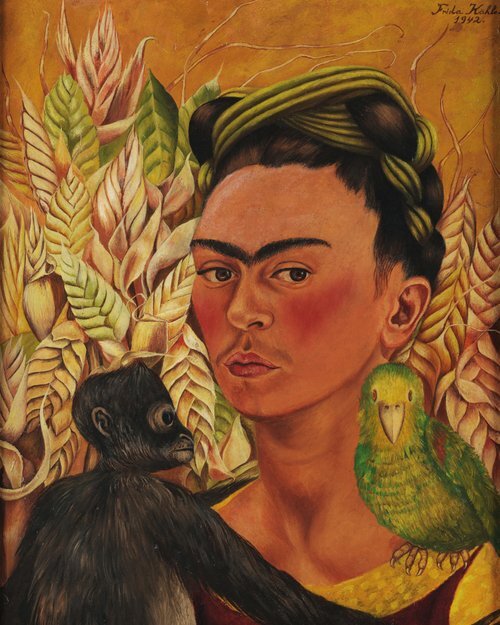 Self-Portrait with Monkey and Parrot