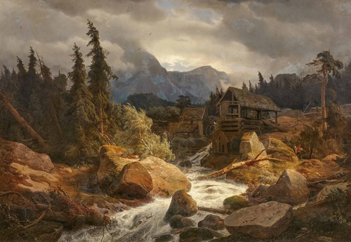 Wildbach with Watermill in Norway
