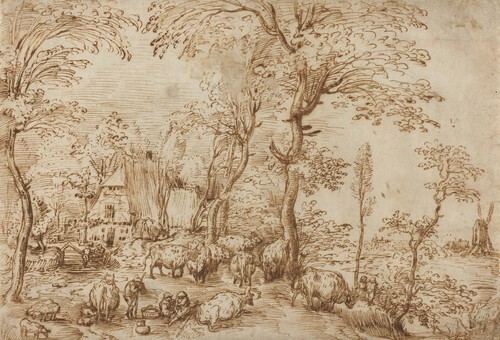 Peasants and Cattle near a Farmhouse