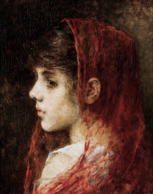 Portrait of a Young Girl with a Red Veil