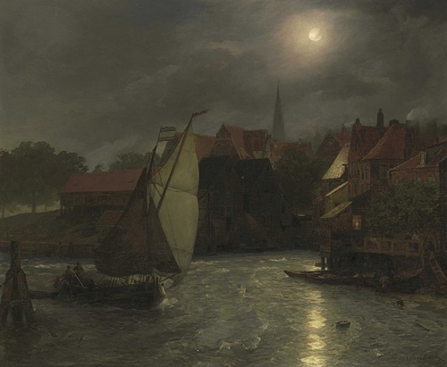 Boats on a Canal, Moonlight