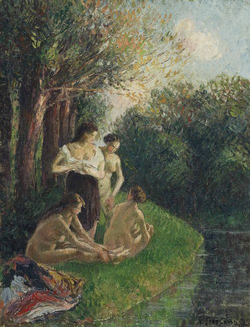 Four Bathers Discussing by the Water's Edge