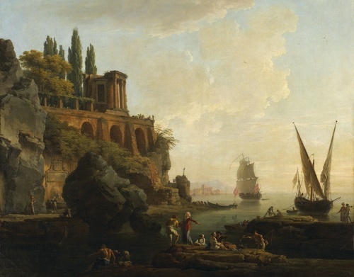 Fantasi landskap, italiensk havnescene