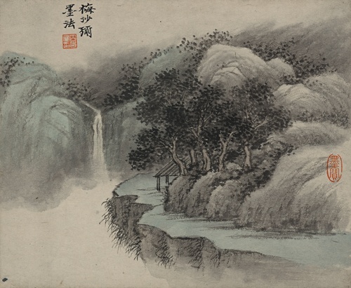 Ink Landscape with Waterfall