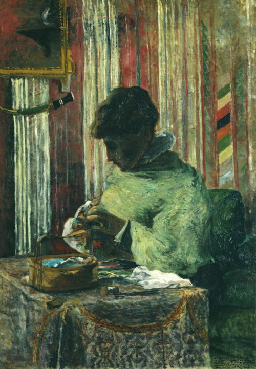 Mette Gauguin Embroidering