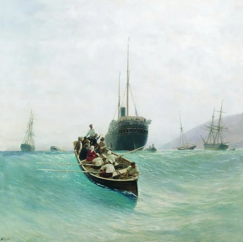 Unloading Passenger Ships, A Ship at Sea