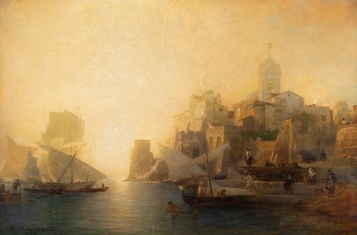 Return of the fishermen at sunset