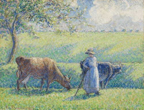 Peasant Woman Guarding Two Cows