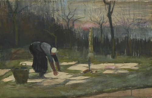Woman Spreading Out Laundry on a Field