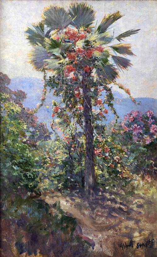Flowering Vines on Palm Tree