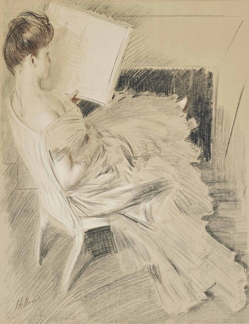 Madame Helleu Reading Near the Fireplace