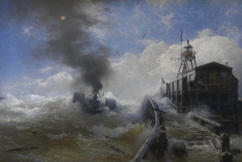 Towboat leaving the port of Ostend at heyday