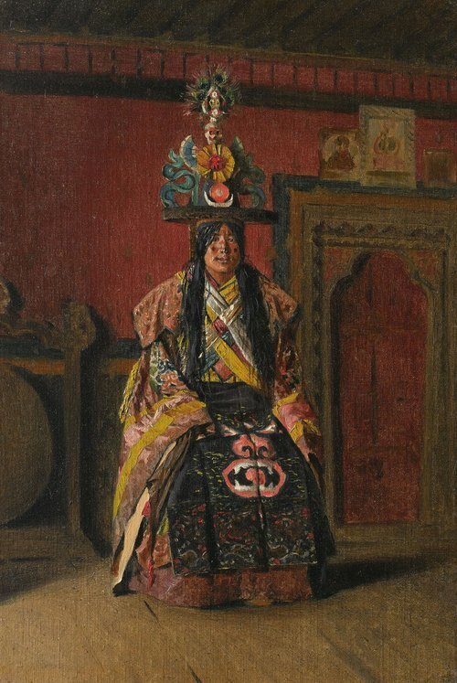 Buddhist Lama Dancing at the Festival Honoring the Snowy Mountains of the Himalayas