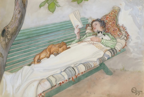 Woman Lying on a Bench