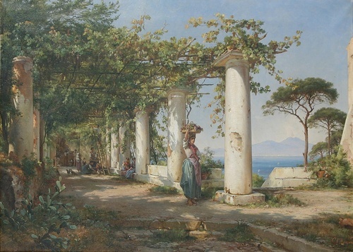 An Italian scenery from a pergola with Vesuvius in the background.