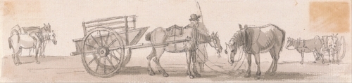 Two-wheeled Tip-cart with Horses