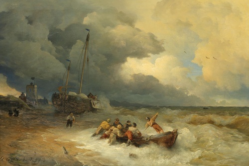 Fishermen on a beach