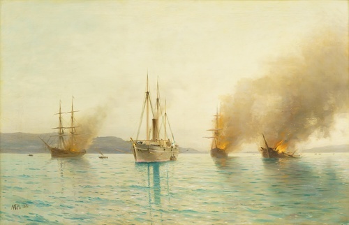 Destruction of Turkish vessels by a steamship