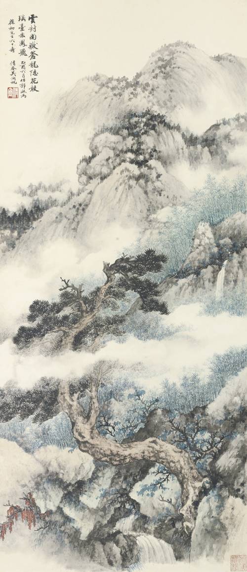 仿郭熙南岳苍龙隐花图