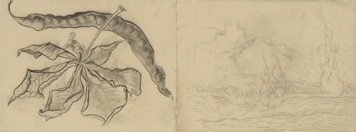 Drawing of a Leaf and a Landscape