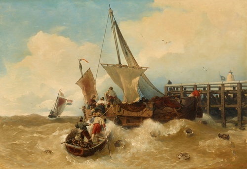 Barche di pescatori in mare in tempesta