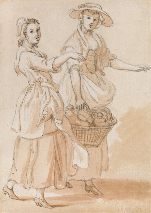 Two Girls Carrying a Basket