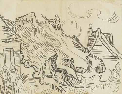 Cottages with Thatched Roofs and Figures